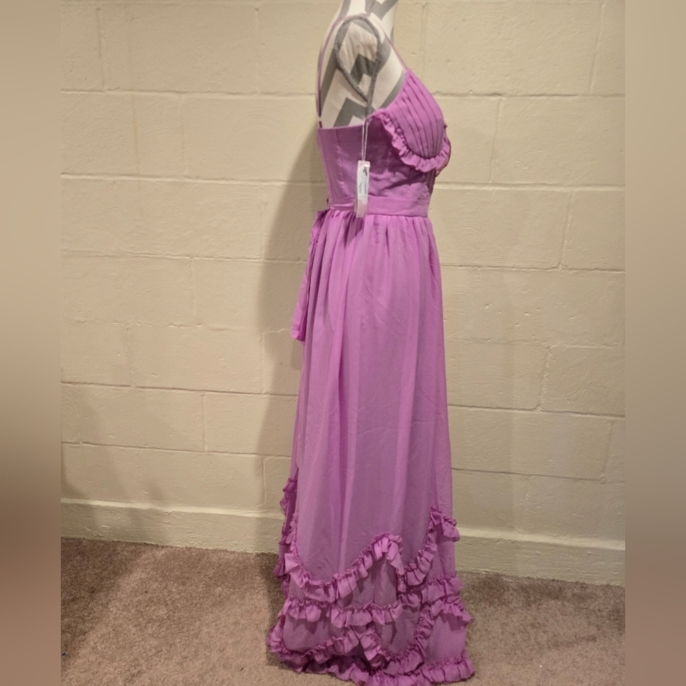 Bridal Shower Wedding Dress Aline V-neck Maxi Corset Ruffle Straps Size 8 Mauve - Picture 2 of 16